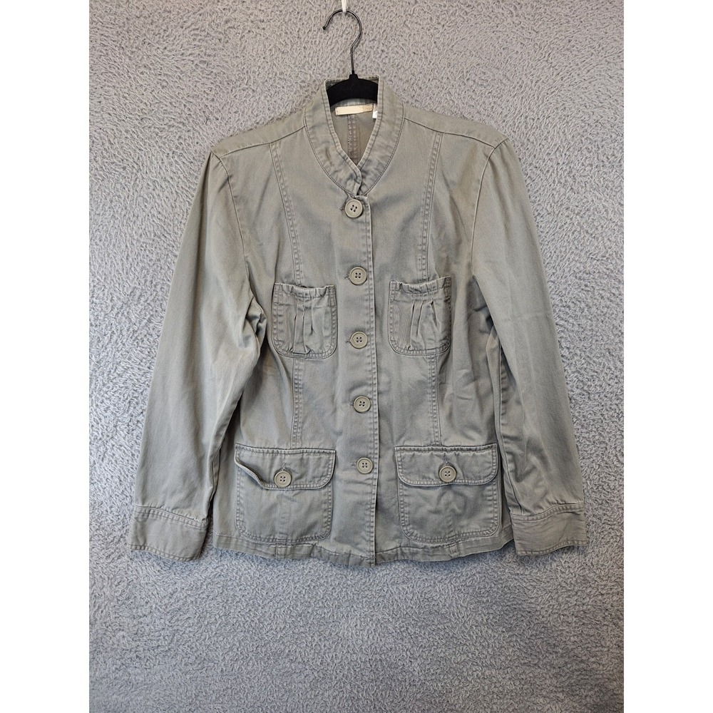 La Redoute Utility Jacket 14 Green Cotton Utility Pockets Mandarin Collar Boho